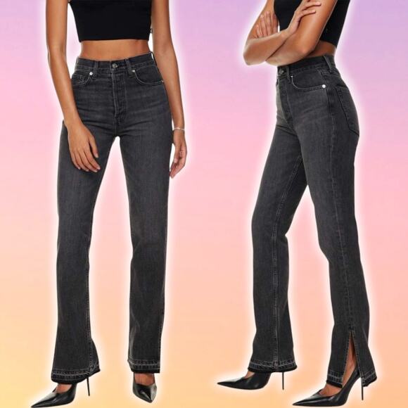 EB Denim Denim - NWT EB DENIM Unraveled Two Jean High Rise Split Hem Straight Leg Jean 24 + FLAW
